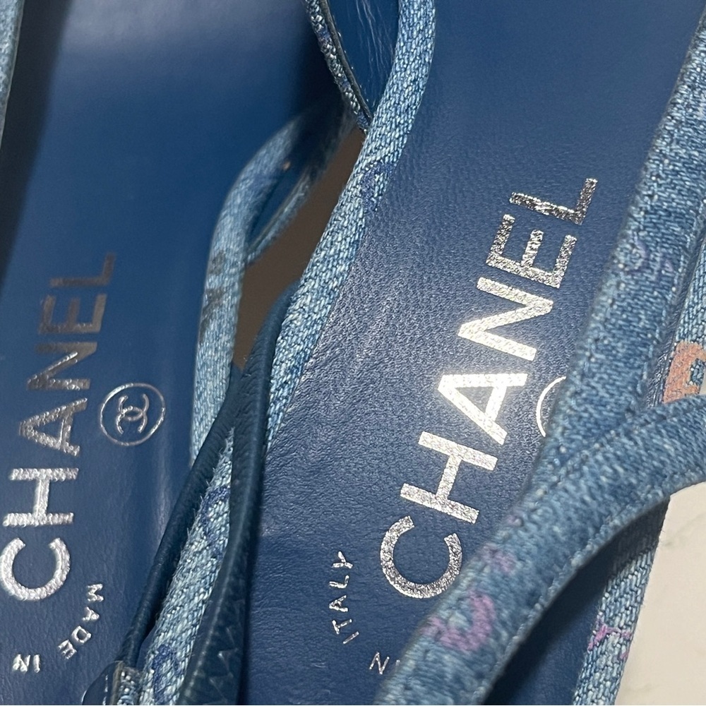 CHANEL Denim Blue Heels slingbacks - Picture 9 of 10